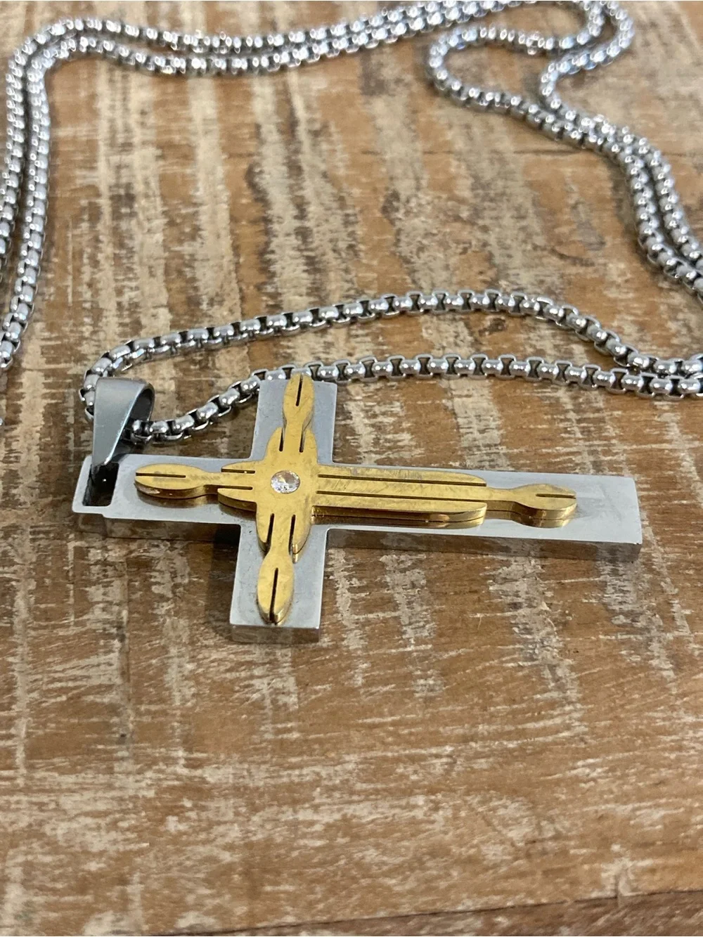 Two-Tone Men’s Fashion Jewelry Cross Pendant Necklace